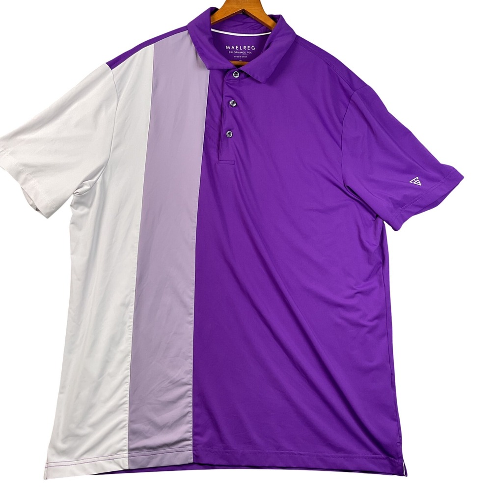 Maelreg Performance Polo Mens XL Purple Colorblock Short Sleeve Golf‎ Shirt